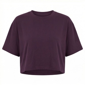 Camiseta Corta Personalizada de Color Sólido con Cuello Redondo para Mujer, Prenda de Moda Informal y Transpirable de Manga Corta - Product Image 1