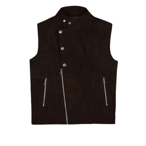 Men's <b>Black</b> Stand Collar Sleeveless Vest Street Style Waistcoat Zipper <b>Button</b> Up Solid Top - Product Image 1