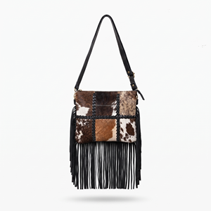 Western Genuine Cowhide Patchwork Fringe Crossbody <b>Bag</b> Handmade Leather Tassel Shoulder Handbag Women Custom Bohemian Boho <b>Bag</b> - Product Image 2