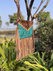 Nouveau Sac Bandoulière en Cuir Véritable Gravé et Frangé, Style Bohème, pour Femme, Multi-usages, Collection 2026 - Product Image 3