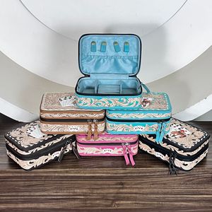 Premium Hand <b>Tooled</b> Floral <b>Pink</b> Leather Makeup organizer Jewelry Case Genuine Cow Leather Poker Card Design Travel Jewelry <b>Box</b> - Product Image 6