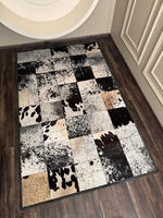 Tapis Patchwork en Cuir de Vachette Naturel Fait à la Main Tapis en Cuir Véritable Tapis Rustique Moderne pour la Décoration de Salon à la Maison 9x6 pi.