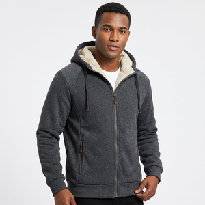 Men's Hooded <b>Fleece</b> <b>Lined</b> Zip-Up Sweatshirt Solid Color Casual Winter <b>Jacket</b> Regular Fit Polyester Cotton Blend - Product Image 6