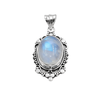 Pendentif artisanal en argent sterling 925 avec pierre de lune arc-en-ciel, cabochon ovale vintage, bijou pour femme, cadeau pour elle