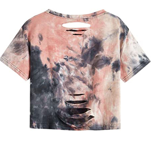 Women's Tie Dye Poplin Crop <b>Top</b> Short Sleeve O-Neck Plus Size Casual Summer ODM Tee - Product Image 2