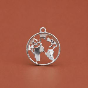 Pendentif en argent S925 avec diamant Moissanite, design de carte du monde en forme ronde, carte de la Terre - Product Image 4