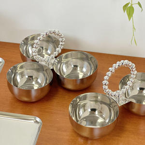 Premium Silver Triple Serving Bowl Set With Elegant Beaded Circular Handle For Luxury Home Table Decor - Product Image 4
