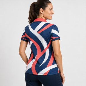 Polo Personalizado para Mujer, Color Azul Marino, Coral y Blanco, con Cinta Ondulada, de Secado Rápido, Transpirable, Manga Corta, Uniforme para Equipo de Golf, WPS-0768 - Product Image 4