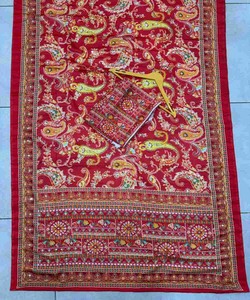 Traditional <b>Red</b> Cotton <b>Saree</b> With Print Floor-Length Sari For Women Wedding Wear India Pakistan Ethnic Style 85324 DVD ON5176 - Product Image 4