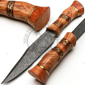 Cuchillo de Supervivencia y Caza Ambidiestro de Acero Damasco con Hoja de 8 Pulgadas, Edición Nueva Superior, Hecho a Mano con Mango de Madera de Olivo y Latón - Product Image 2