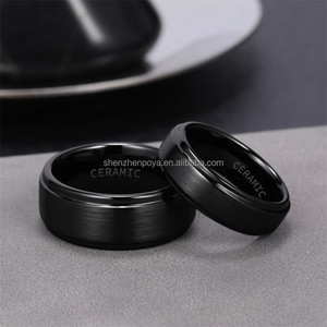 포야 블랙 세라믹 반지 8mm 6mm 커플 웨딩 밴드 무광 스텝드 라운드 엣지 반지 알레르기 방지 - Product Image 2