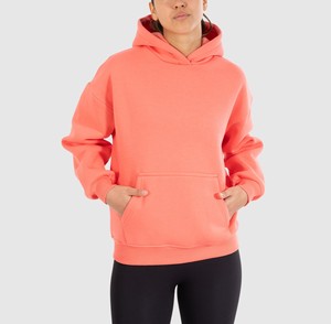 Sweat-shirt à capuche en molleton de coton pour femme, coupe classique, couleur unie, avec poches, décontracté, hiver, brodé, vente en gros - Product Image 1