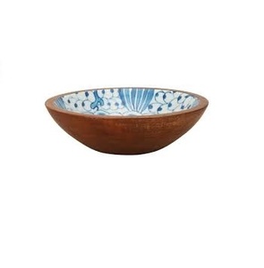 Tazón de Madera Hecho a Mano con Incrustaciones de Esmalte Azul, Tazón de Madera de Mango Natural para Ensaladas, Tazón Decorativo para Frutas para el Hogar o Restaurante - Product Image 2