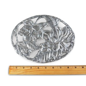 Oval Stainless Steel <b>Trivet</b> with Magnolia Flower Design Classic Table Mat Decorative Heat Resistant Placemat - Product Image 6