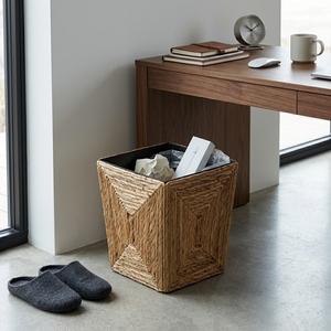 Natural Banana Bark Trash Bin <b>Square</b> Waste <b>Basket</b> Inner Liner Concentric Weave Paper Rubbish Can Setup Decor Pure Art Room Desig - Product Image 5