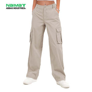 Pantalones Cargo Caqui de Cintura Alta para Mujer, Pantalones Anchos de Algodón con Múltiples Bolsillos, Corte Holgado, Estilo Urbano - Product Image 1
