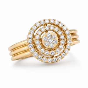 Anillo de compromiso de oro rosa con doble halo de diamantes cultivados en laboratorio, piedra central brillante, engaste de pavé con puntas, banda dividida, 14 quilates - Product Image 1