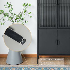 Élégant meuble de rangement en métal noir mat et verre avec étagères réglables - Product Image 4