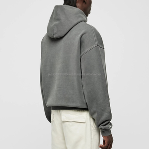 Sweat-shirt à capuche court pour homme, style streetwear vintage, en coton, sans cordon, poids lourd, qualité supérieure, vente en gros personnalisée - Product Image 3