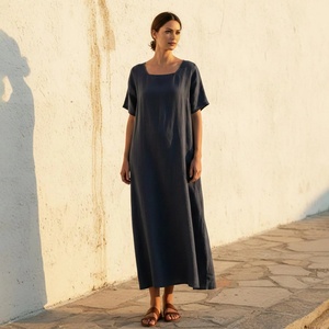 Robe midi ample vintage faite à la main en coton 100% de haute qualité pour femmes avec poches, taille personnalisée, fournisseur en gros - Product Image 1