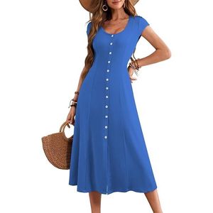 2025 Women's Summer Casual Midi Dress Short Sleeve Ribbed Knit in Blue Medium Size - Product Image 2