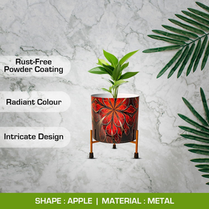 Maceta de Metal Roja con Soporte de Hierro, Maceta Decorativa para Interiores, Soporte Elevado Moderno para Plantas Suculentas para el Hogar - Product Image 4