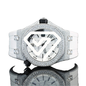 Montre chronographe 41 mm style moissanite, or rose bicolore, entièrement pavée de diamants, montre de luxe glacée - Product Image 3