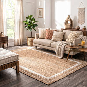 Alfombra decorativa de yute trenzado con borde natural de 3' x 5' para entrada, vestíbulo y rincón de lectura - Product Image 4
