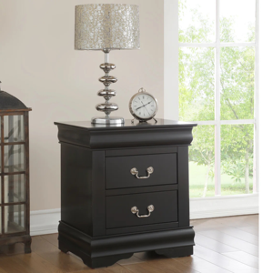 Modern Black Wooden Nightstand with Double Drawer, Solid Wood Bedside Table Storage Cabinet for Bedroom Furniture - Product Image 5
