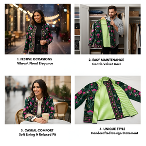 Veste bomber en velours brodée à la main pour femmes, motif floral Suzani, col montant, doublure en coton - Product Image 2