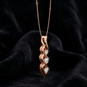 14K <b>Solid</b> <b>Gold</b> Lab Grown Diamond 3 Stone Twisted Spiral Drop <b>Pendant</b> Necklace for Women - Product Image 6