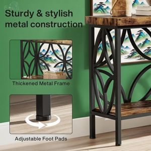 Industrial Long <b>Sofa</b> <b>Table</b> with Storage Entry <b>Console</b> <b>Table</b> Behind Couch for Entryway - Product Image 5