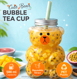 Botella de Plástico PET de Alta Calidad con Forma de Oso, Tapa de Aluminio, Impresión Serigráfica, Modelo GL500-33 para Té con Leche, Cerveza, Varios Tamaños - Product Image 4