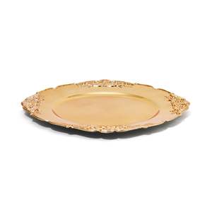 Plateau de luxe doré gaufré, plat de service rond en métal décoratif, centre de table de mariage, présentoir de banquet d'hôtel, décoration intérieure - Product Image 5