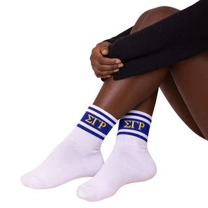 ถุงเท้า Sigma Gamma Rho สีขาว สำหรับผู้หญิงและผู้ชาย ถุงเท้ากีฬาผ้าฝ้าย ถุงเท้าลำลองสำหรับชมรมนักศึกษากรีก ถุงเท้ากีฬาแบบกำหนดเอง - Product Image 2