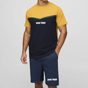 Ensemble de t-shirts pour hommes, jaune marine, à blocs de couleur, col rond, décontracté, été, manches courtes, tricoté, respirant, polyester et coton - Product Image 4