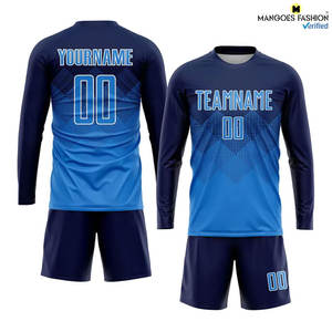 Uniforme de Fútbol Personalizado Azul Marino y Blanco Sublimado, Jersey de Manga Corta Transpirable Unisex para Adultos - Product Image 2