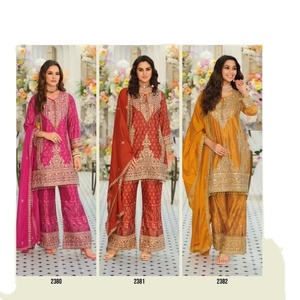 Ensemble palazzo indien pour femmes, 3 pièces, broderie fantaisie, tissu en georgette, séchage rapide, pour mariage, Diwali, fêtes, NOUVEAU DESIGN - Product Image 1