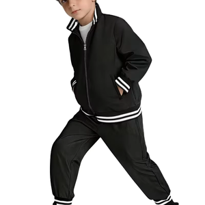 Boys' Casual Sport Two-Piece Set Suitable for Spring & Autumn Featuring a Stand-up Collar Jacket &Cuffed Pants with Contrasting - Product Image 1