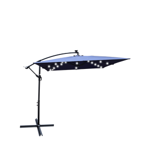 2,5x2,5 m quadrato esterno ad energia solare LED illuminato Patio ombrello impermeabile 8 costole a manovella Base trasversale per giardino piscina ombra mercato - Product Image 3