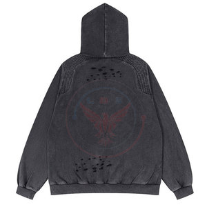 <b>Top</b> Selling Unique Design <b>Distressed</b> Hoodies High Quality Solid Pattern Customized Logo Winter Street Wear Fleece - Product Image 2