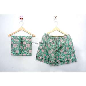 Conjunto de pijama de algodón indio con estampado floral para mujer y hombre, conjunto de pijama corto para verano, pijama de moda para mujer, personalizado. - Product Image 4