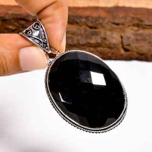 Black <b>Onyx</b> Pendant 925 Sterling Silver Faceted Gemstone Ornate Handmade <b>Necklace</b> Statement Jewelry - Product Image 5