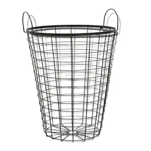 Modern Decorative Iron Handmade Laundry Basket With Black Powder Coated Scandievean And European Style Basket For Home Decor