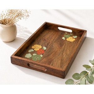 Bandeja Decorativa de Madera con Diseño Rústico y Asa Superior, Rectangular con Patrón Floral para Decoración del Hogar - Product Image 3