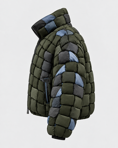 Chaqueta acolchada verde para hombre con cuello alto y cierre de cremallera, a prueba de viento, rellena de plumón, informal, para invierno, personalizada - Product Image 2