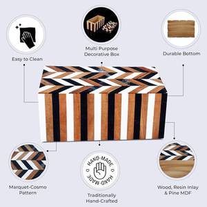 Rectangular Wood <b>Storage</b> <b>Box</b> Black White <b>Brown</b> Geometric Pattern Multi-Use Jewelry Organizer - Product Image 4