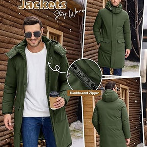 <b>Men</b>’s <b>Long</b> Winter Parka Puffer <b>Jacket</b> Water Repellent Windbreaker Insulated Thick Hooded Puffy Coat Cold Weather Outerwear - Product Image 4
