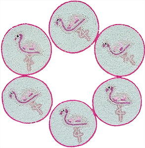 Sous-verres Flamingo Perlés Écologiques de Luxe Personnalisables – Lot de 6 – Cadeau de Pendaison de Crémaillère par Whimsy Art Craft - Product Image 2