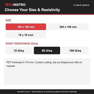 Film PET enduit ITO 100x100mm 60 Ohm/sq, feuille conductrice transparente flexible pour capteur tactile et électronique portable - Product Image 4